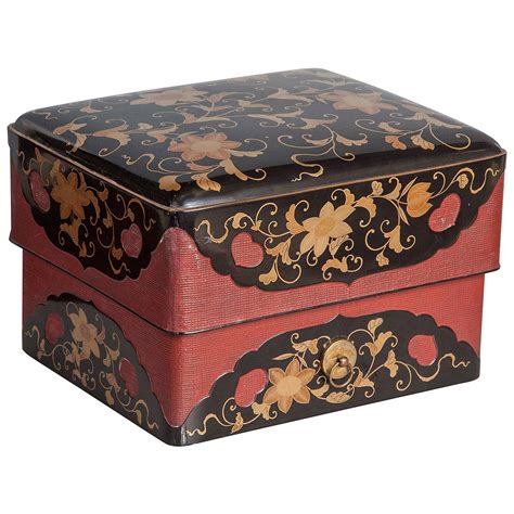 japanese red lacquered and gilt decorated metal mount box|Antique Japanese Lacquer Boxes .